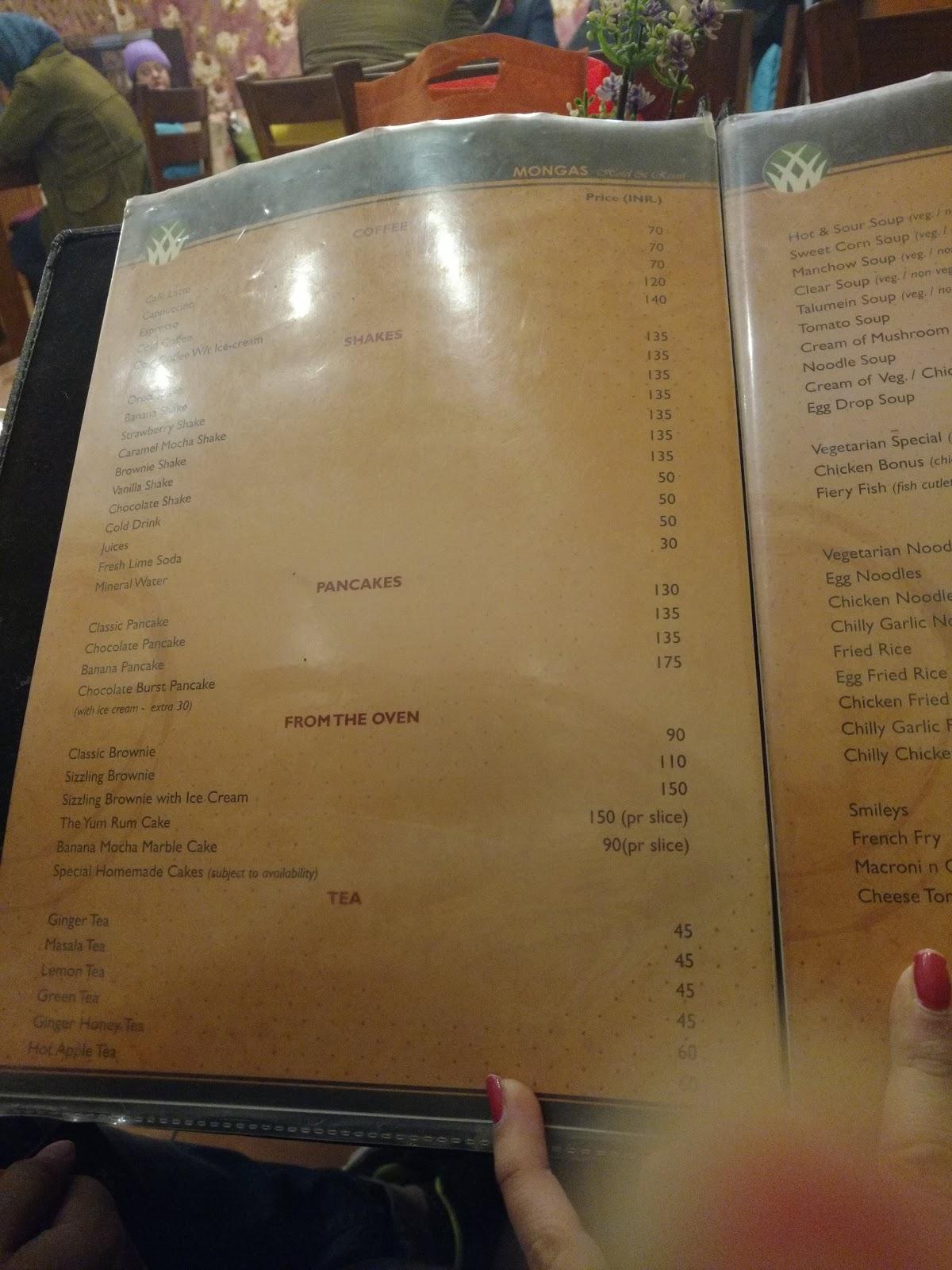 Menu at Mongas Food Hub, Dalhousie