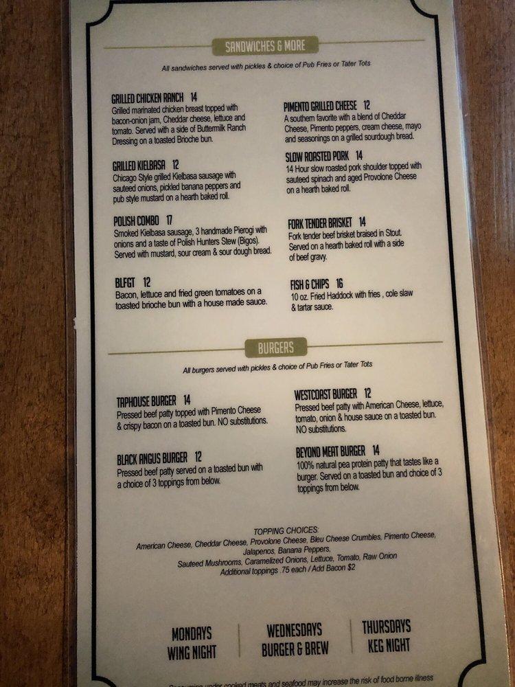 Menu at Tap House Grille pub & bar, Windham