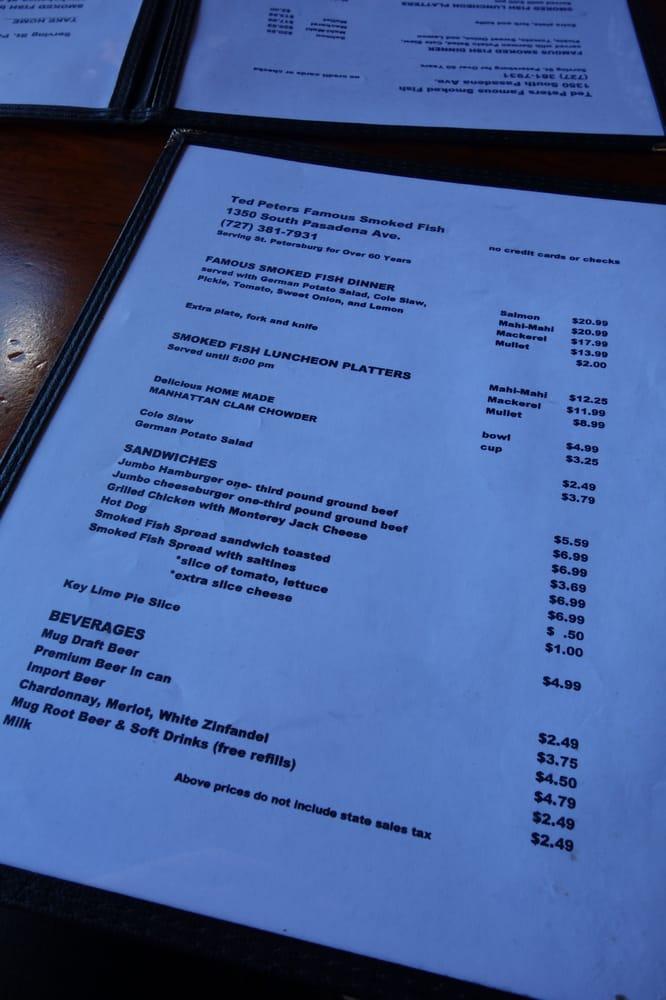 Menu at Ted Peters Famous Smoked Fish restaurant, South Pasadena