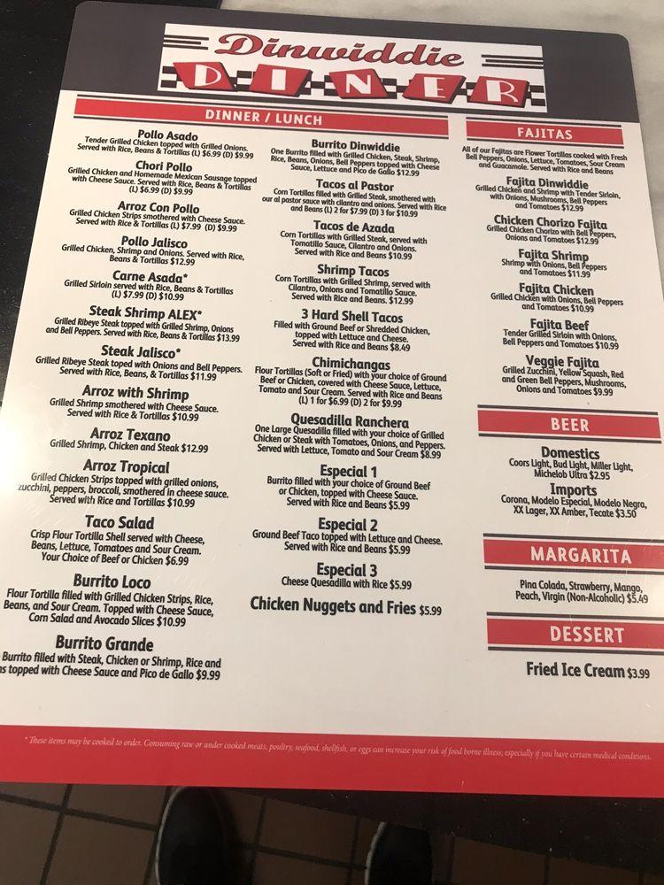 Menu at Dinwiddie Diner/Mexican Restaurant, Dinwiddie