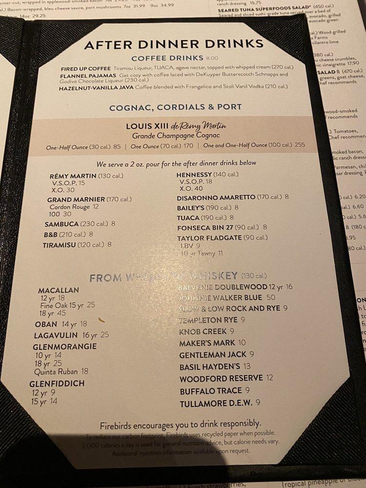 Menu at Firebirds Wood Fired Grill steakhouse, Dania Beach