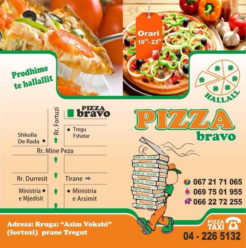 Carta de pizzería Pizza Bravo, Tirana