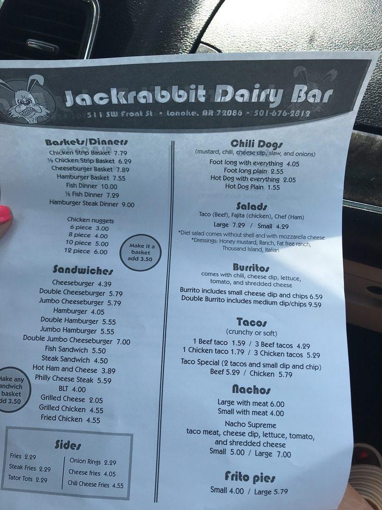 Menu at Jackrabbit Dairy Bar, Lonoke