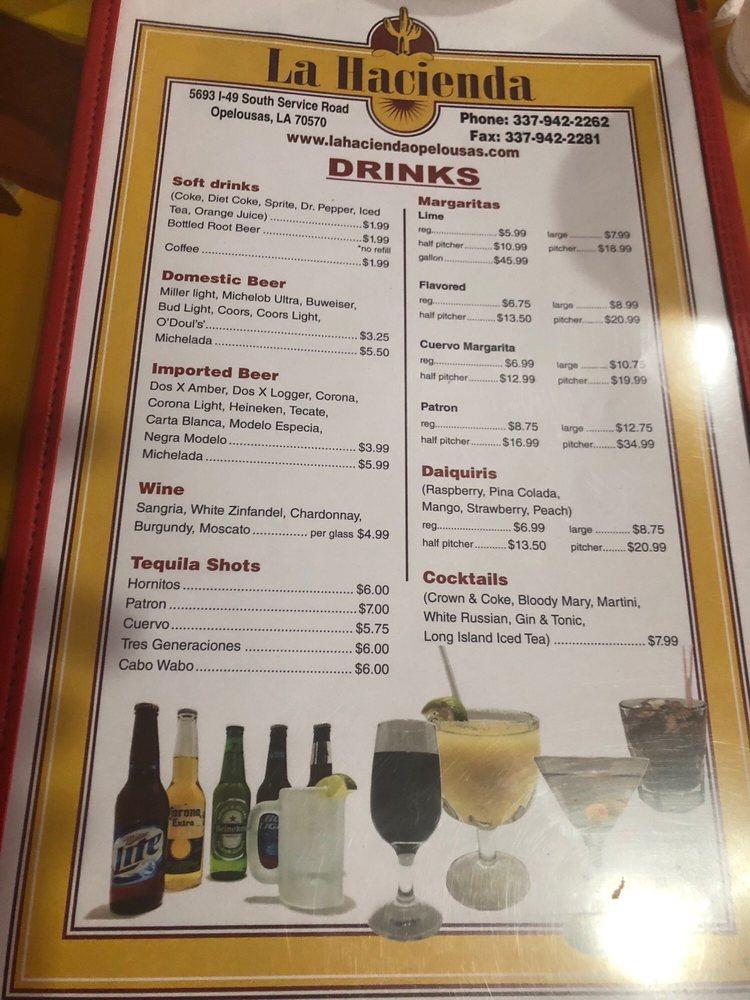 Menu at La Hacienda restaurant, Opelousas, Interstate 49 South Service Rd