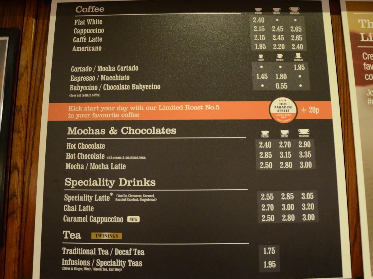 Menu At Costa Coffee Cafe London 437 Uxbridge Rd