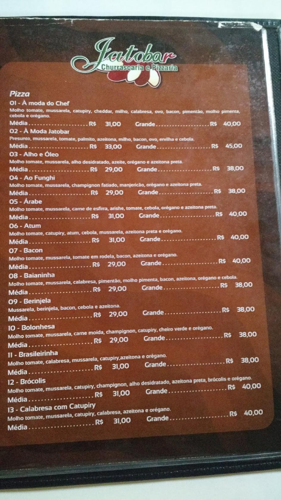 Jatobar Churrascaria cardápio