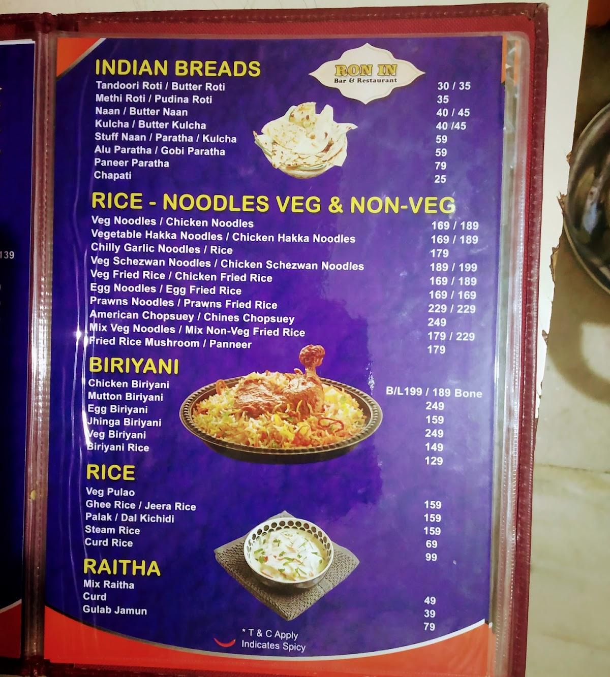 Ron Inn Multicuisine Family Restaurant menu