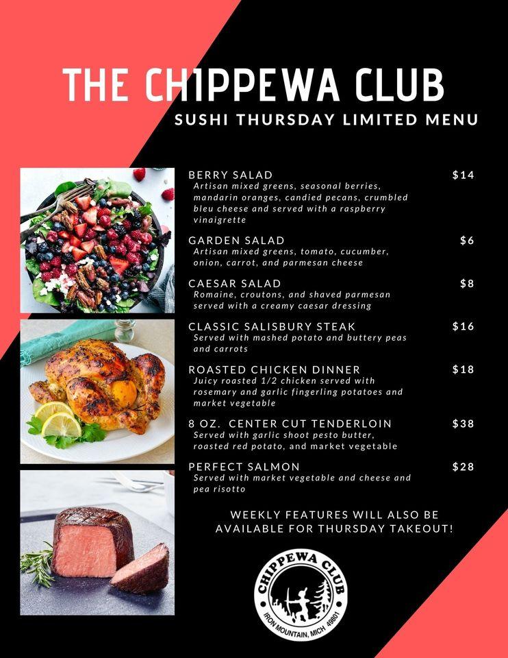 Menu at Chippewa Club Iron Mountain