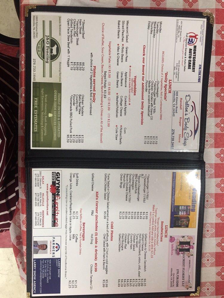 Menu at THE Hillsville Diner restaurant, Hillsville