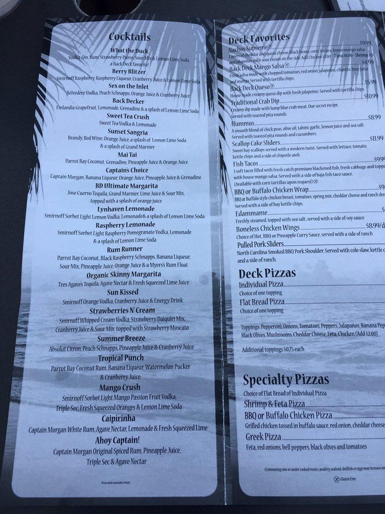 Menu at The Back Deck pub & bar, Virginia Beach
