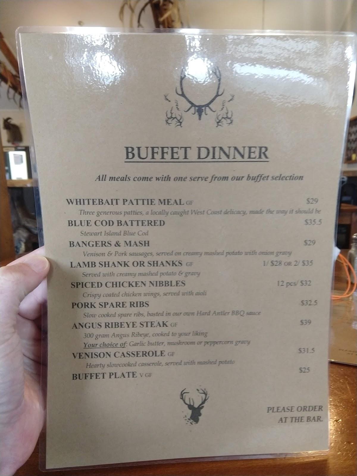 Menu at The Hard Antler pub & bar, Haast