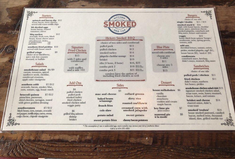 Menu at Smoked Kitchen and Tap pub & bar, Crozet