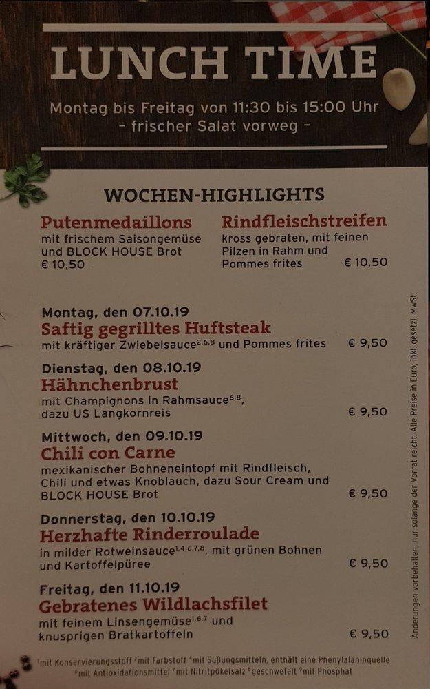 Speisekarte von BLOCK HOUSE Erfurt steakhaus, Erfurt