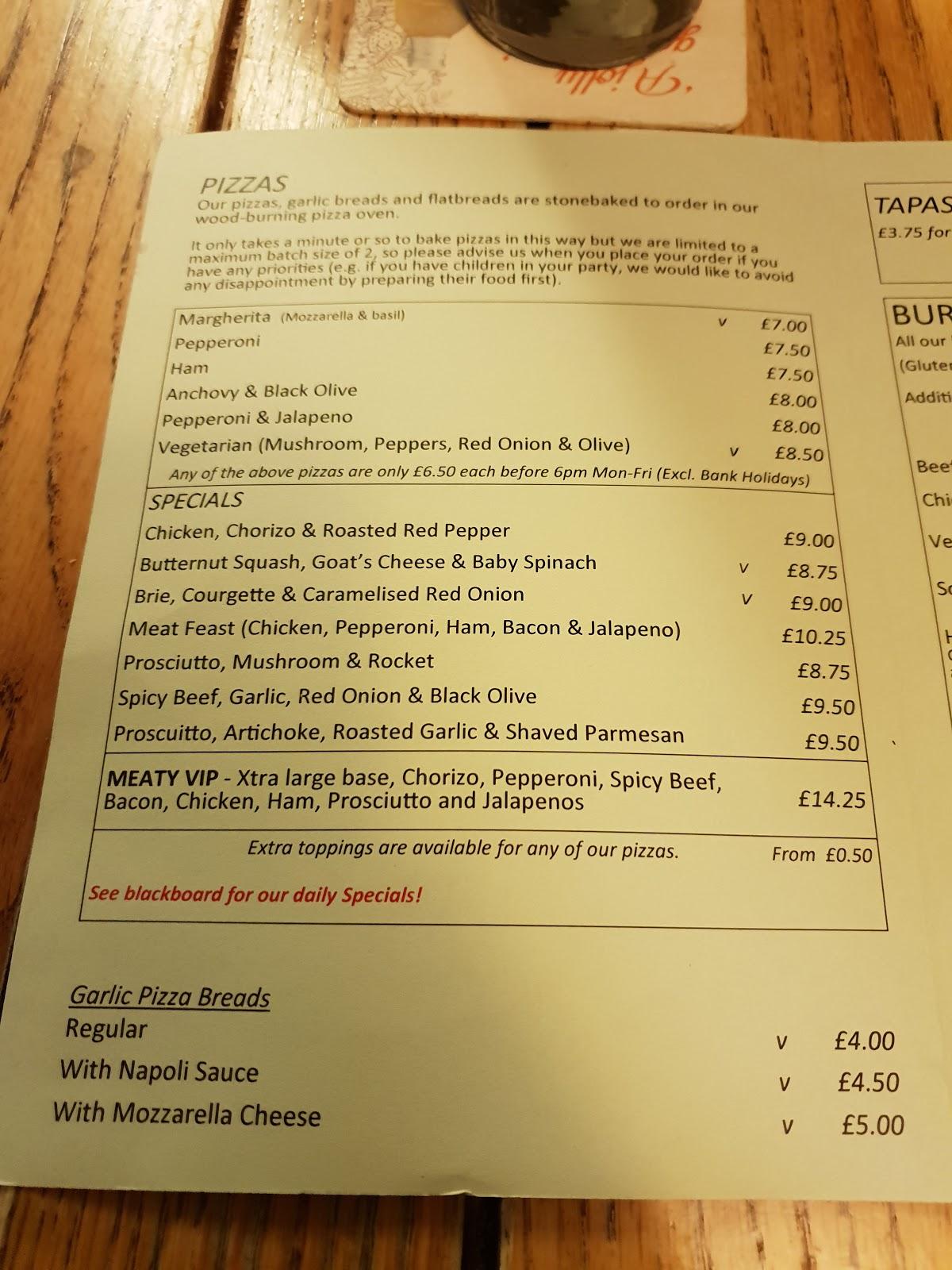 Menu at The Horseshoe Inn restaurant, Ledbury