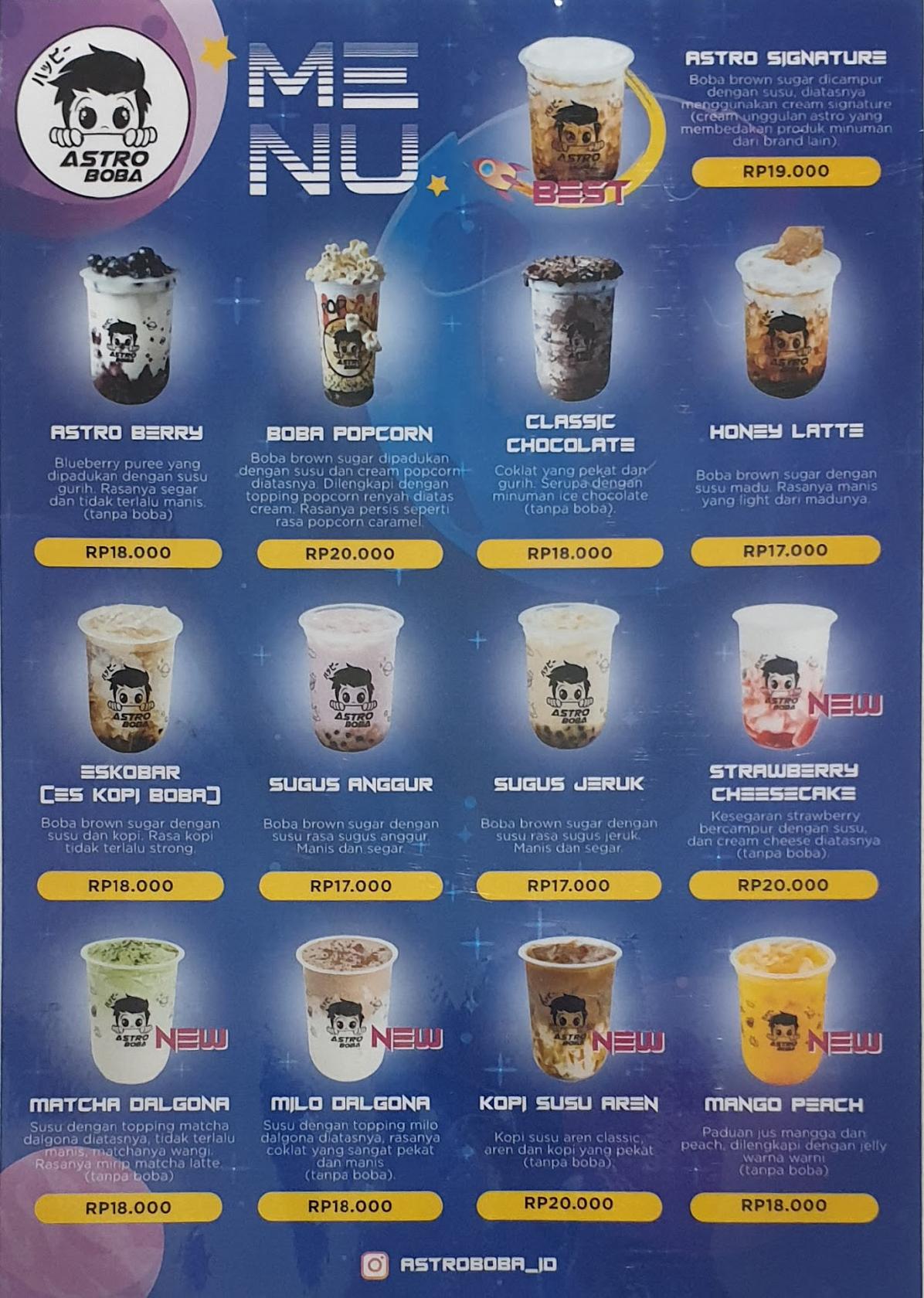 Menu at Astro Boba Gading Serpong cafe, Tangerang