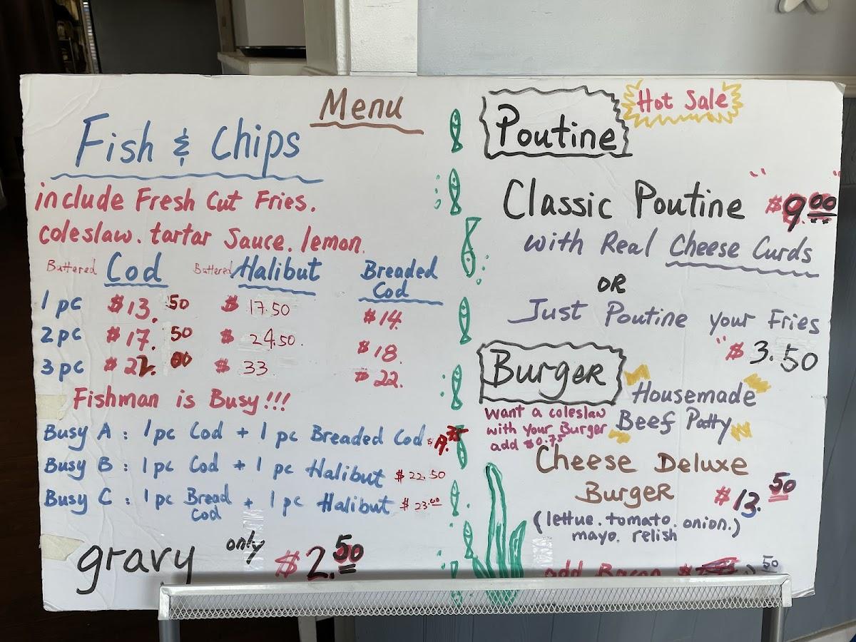 Menu at P. Bass Fish and Chips restaurant, 100 Mile House