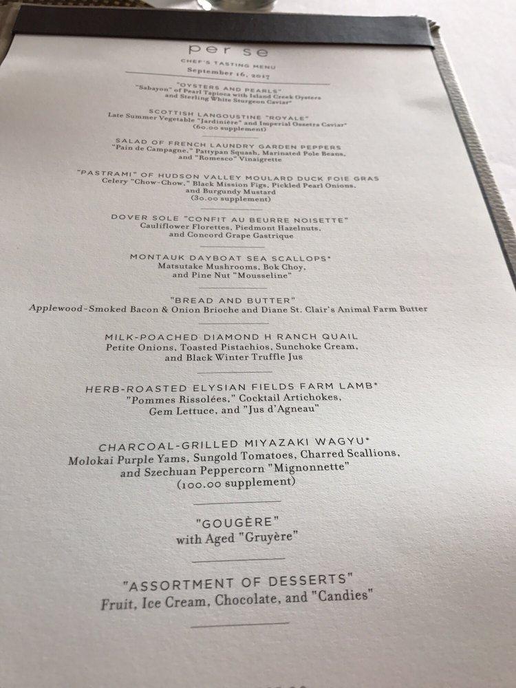 Menu at Per Se restaurant, West New York