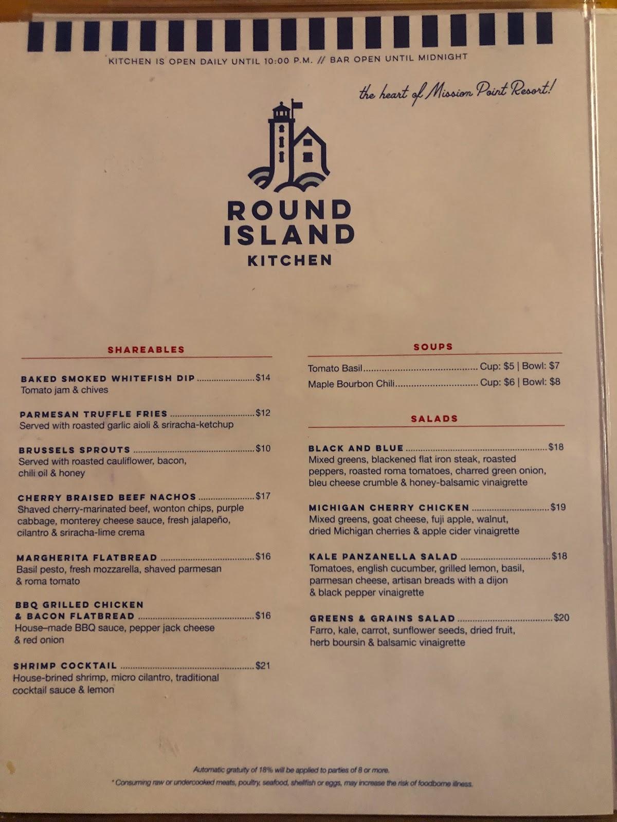 Menu at Round Island Kitchen restaurant, Mackinac Island