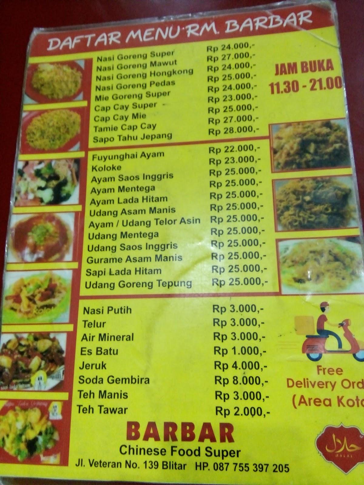 Menu at Barbar Chinese Food Super blitar, Blitar