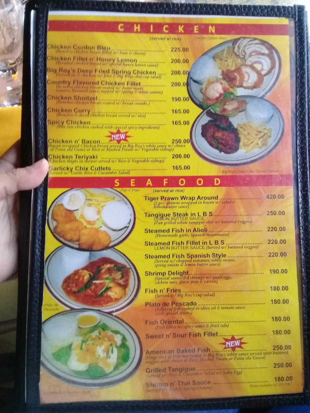 Menu at Big Roy’s Café cafe, Ormoc