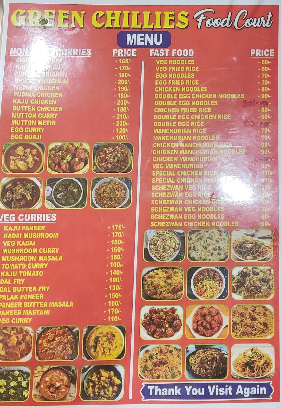 Menu at Green Chillis Food Court, Hyderabad