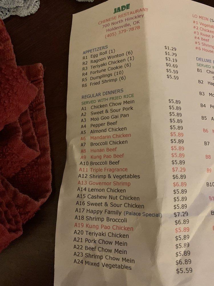 Menu at Jade Chinese Restaurant, Holdenville