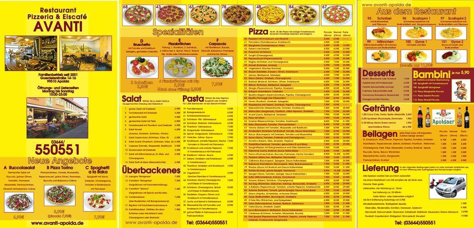 Menu de Pizzeria Avanti