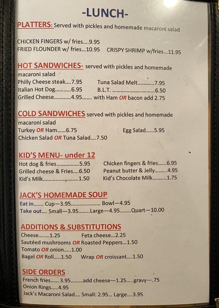 Menu at Jack's Cafe, Verona