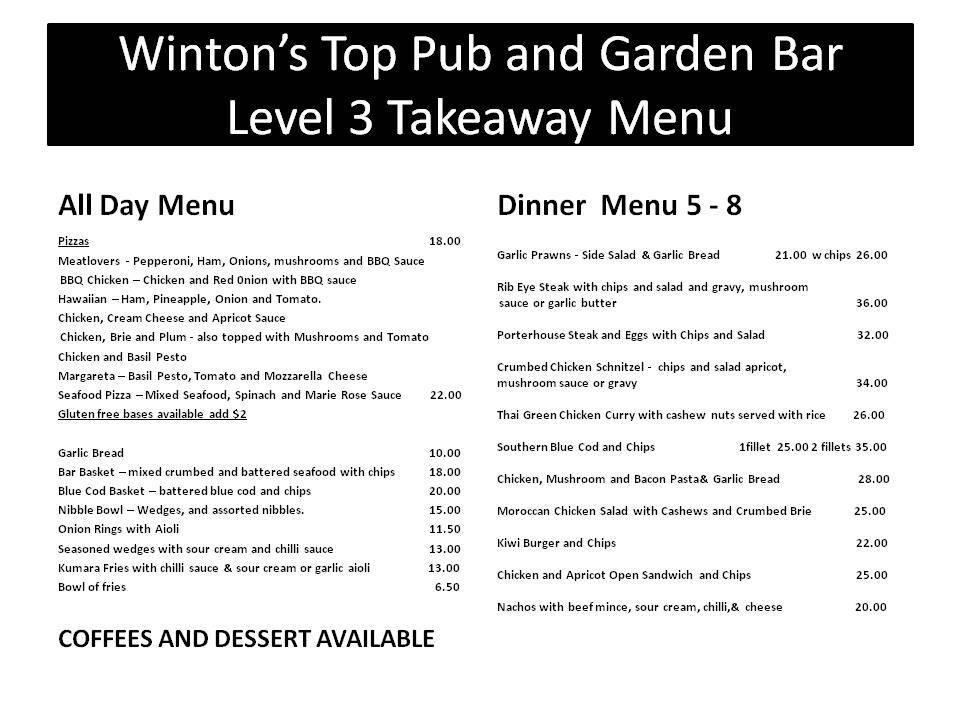 Menu at Winton's Top Pub & Garden Bar, Winton