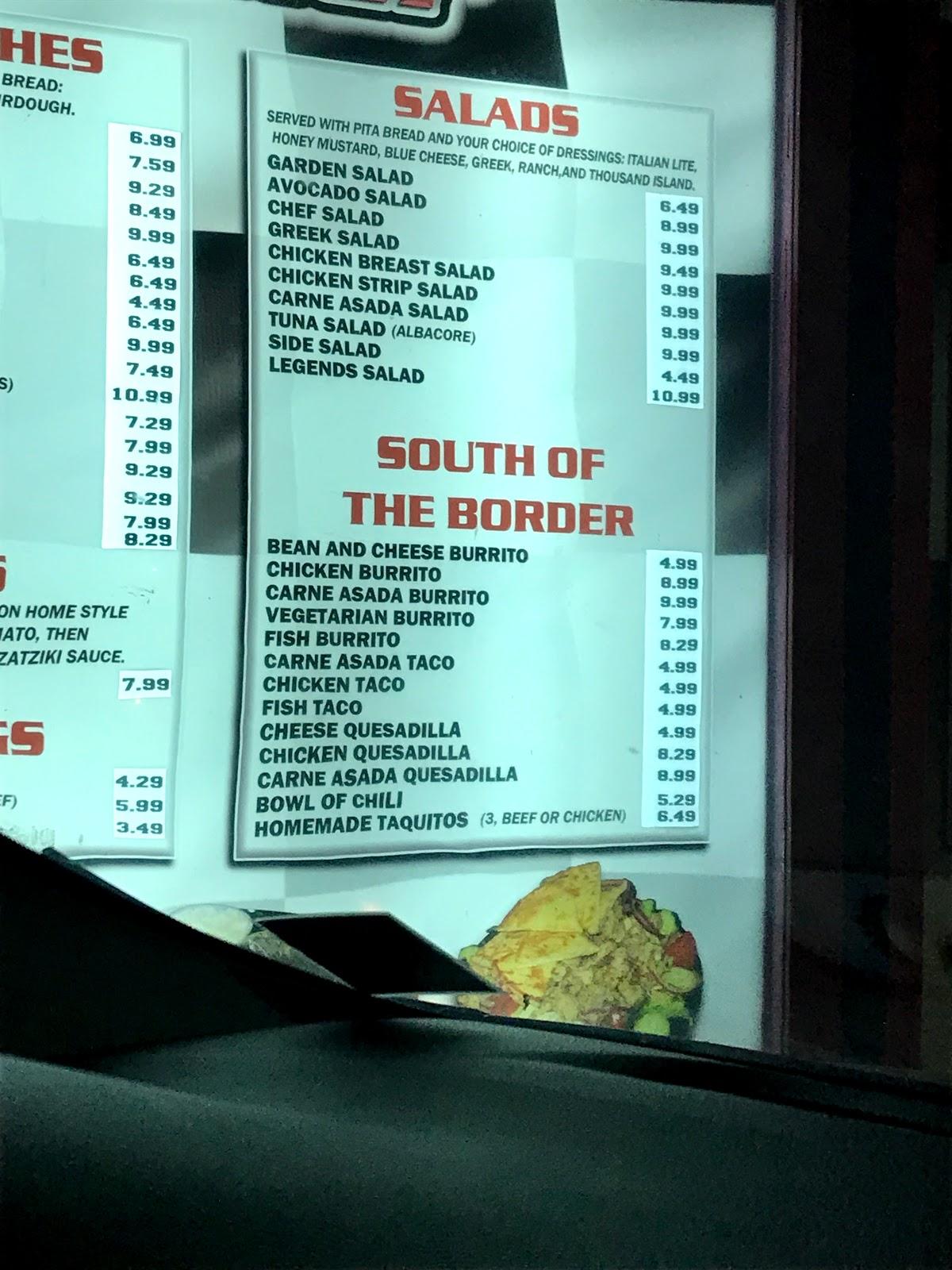 Menu at Legends Burgers restaurant, Rancho Cucamonga, Base Line Rd