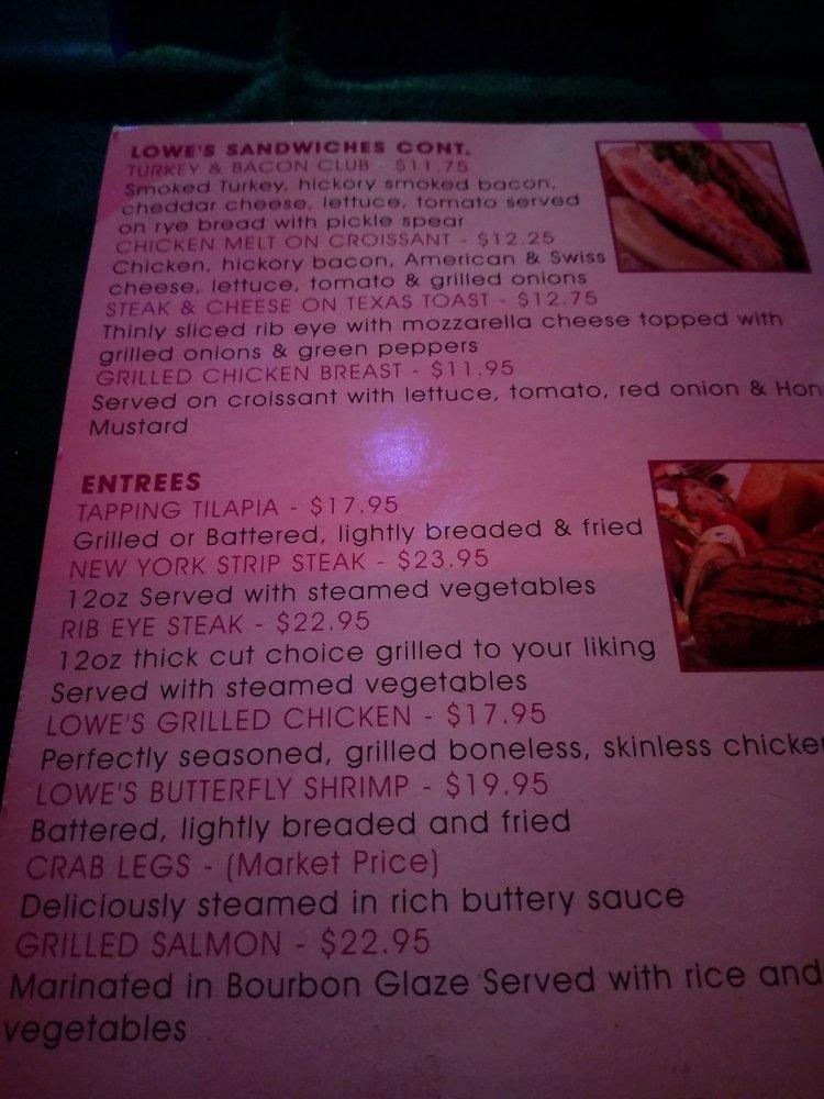 Menu at Lowes Entertainment pub & bar, St. Louis