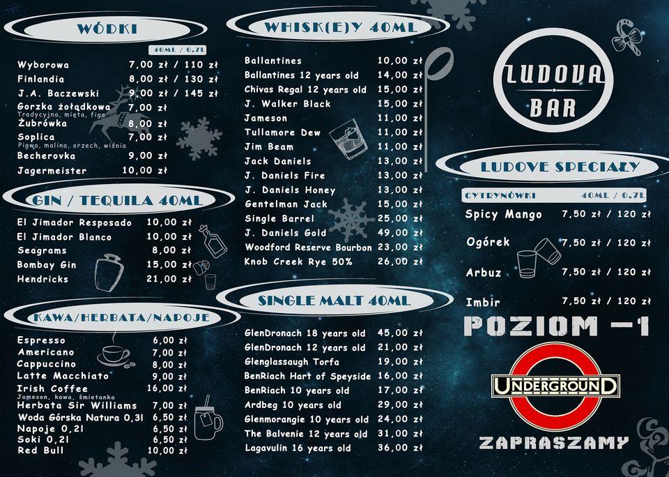 Menu at Ludova BAR, Opole