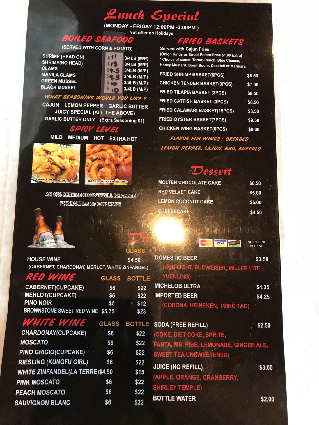 Menu at The Juicy Crab desserts, Conyers