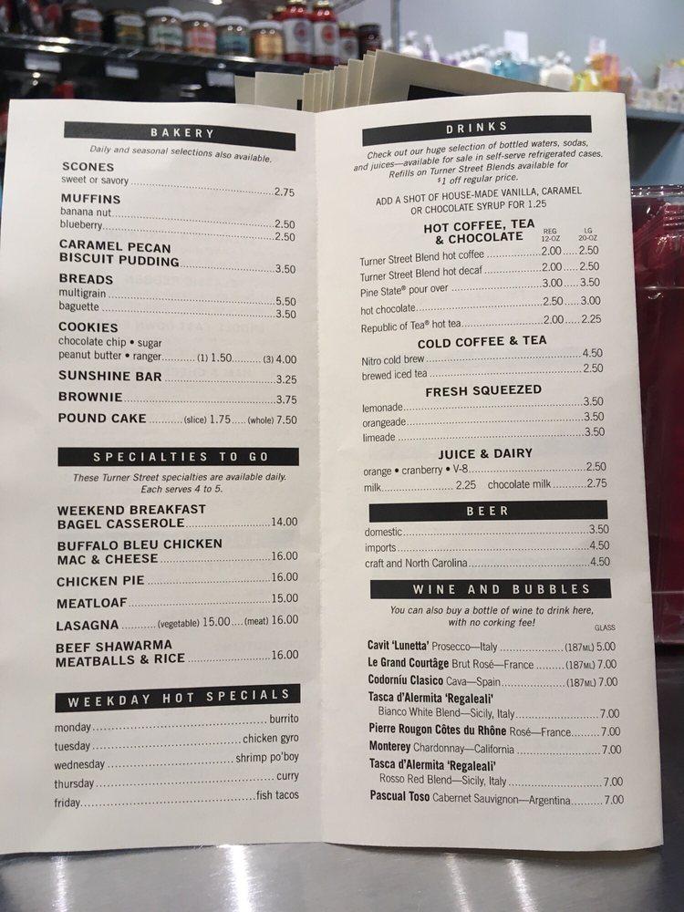 Menu at Turner Street Market restaurant, Beaufort