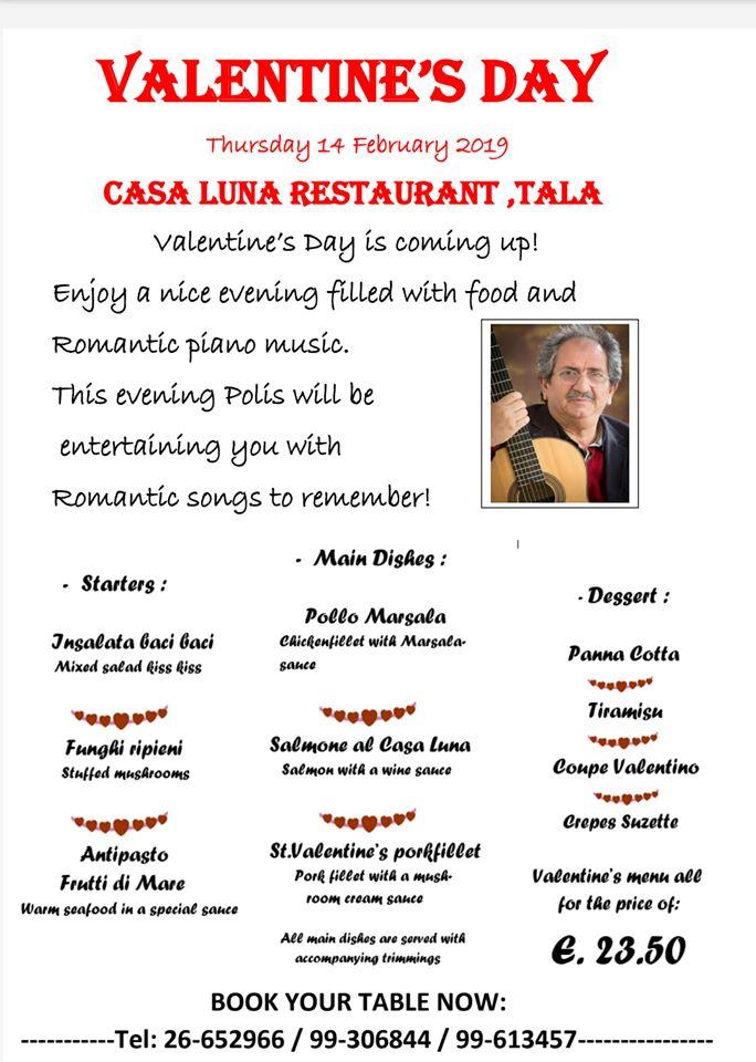 Speisekarte von Casa Luna Italian Restaurant, Tala