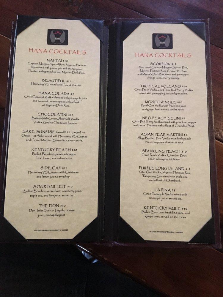 Menu at Hana Japan Steak and Seafood steakhouse, Berkeley