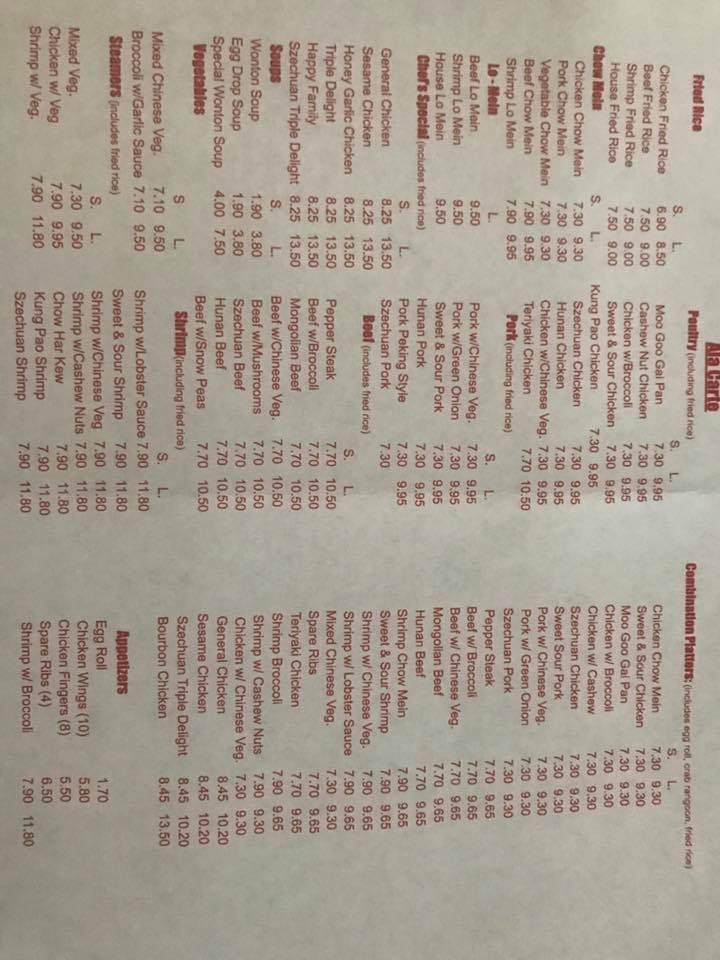 Menu at Bucio Chinese restaurant, Okeechobee