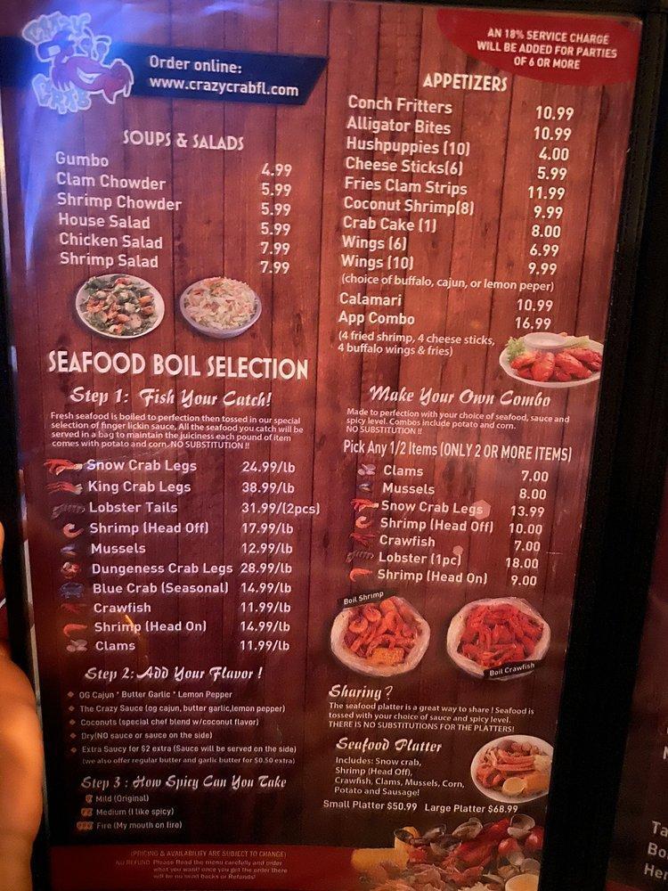 Menu at Crazy Crab Sports Bar, Southwest Ranches
