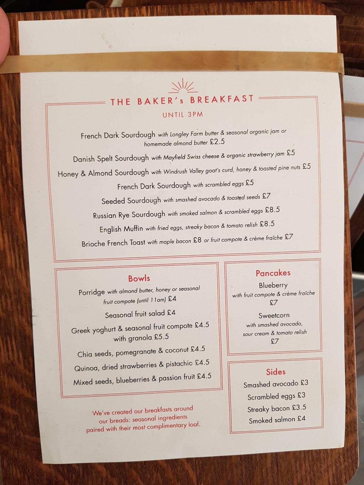 Menu at GAIL's Bakery Summertown, Oxford, 251 Banbury Rd