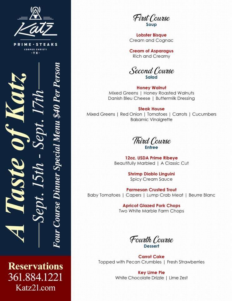 Menu at Katz 21 Steak & Spirits pub & bar, Corpus Christi