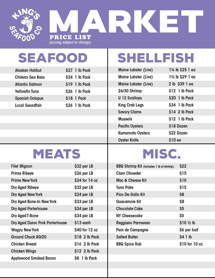 Menu at King's Fish House restaurant, Laguna Hills