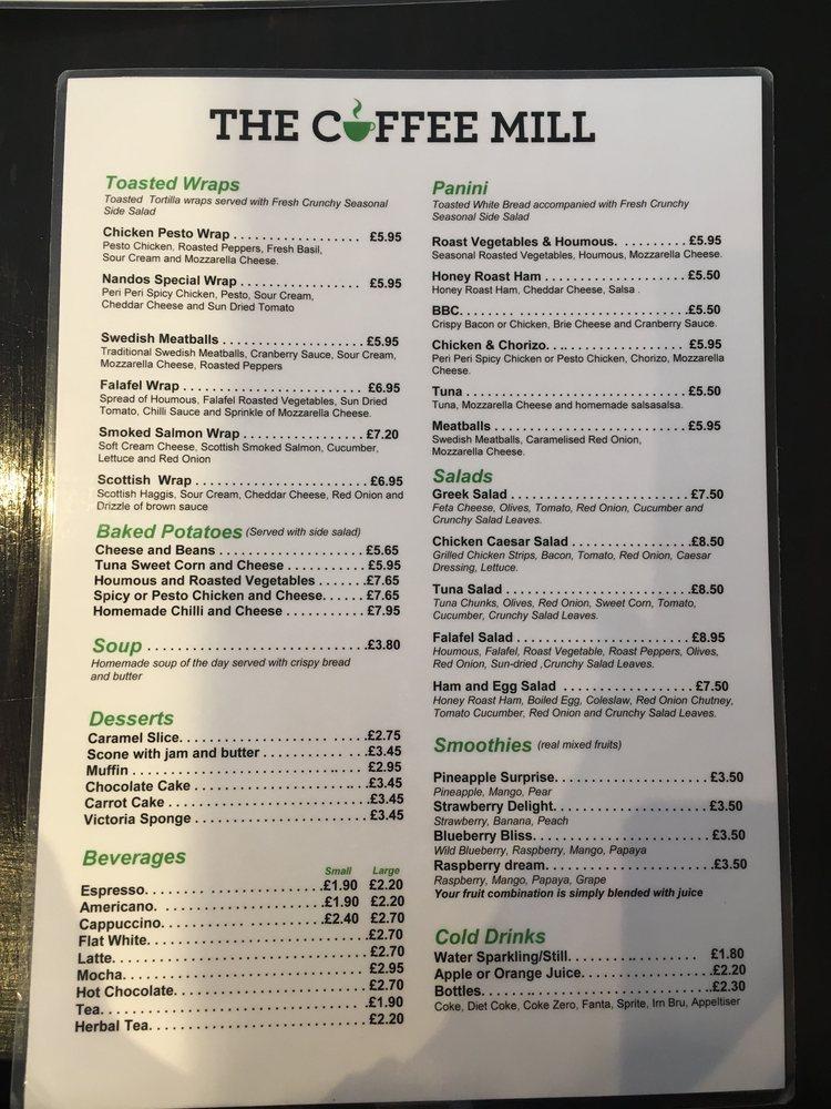 Menu at The Coffee Mill Cafe, Edinburgh, 54 West Port