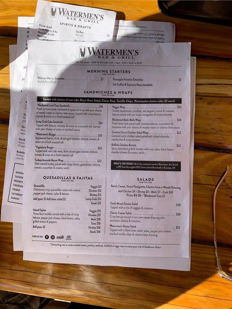 Menu at Watermen's Bar & Grill, Waves
