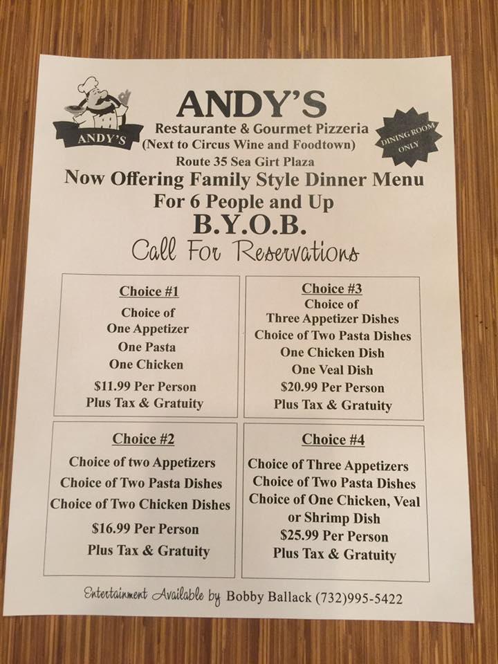 Menu at Andy's Pizza pizzeria, Sea Girt