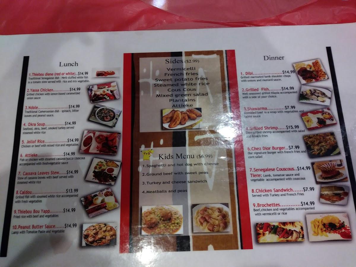 Menu at Chez Dior restaurant, Hyattsville