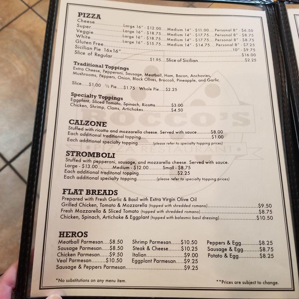 Menu at Rocco's Pizza pizzeria, Spring Hill