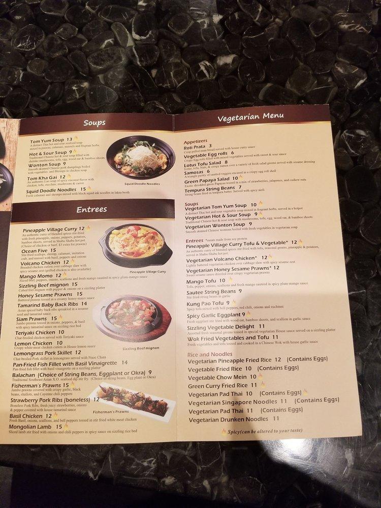 Menu at Pineapple Village restaurant, Gilroy