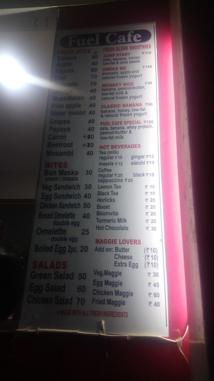 Menu at Fuel Café, Hyderabad, PLOT NO 1280