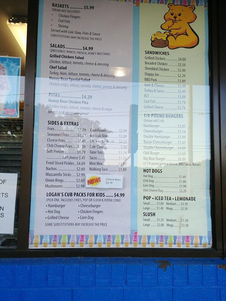 Menu at Honey Bear restaurant, Swanton