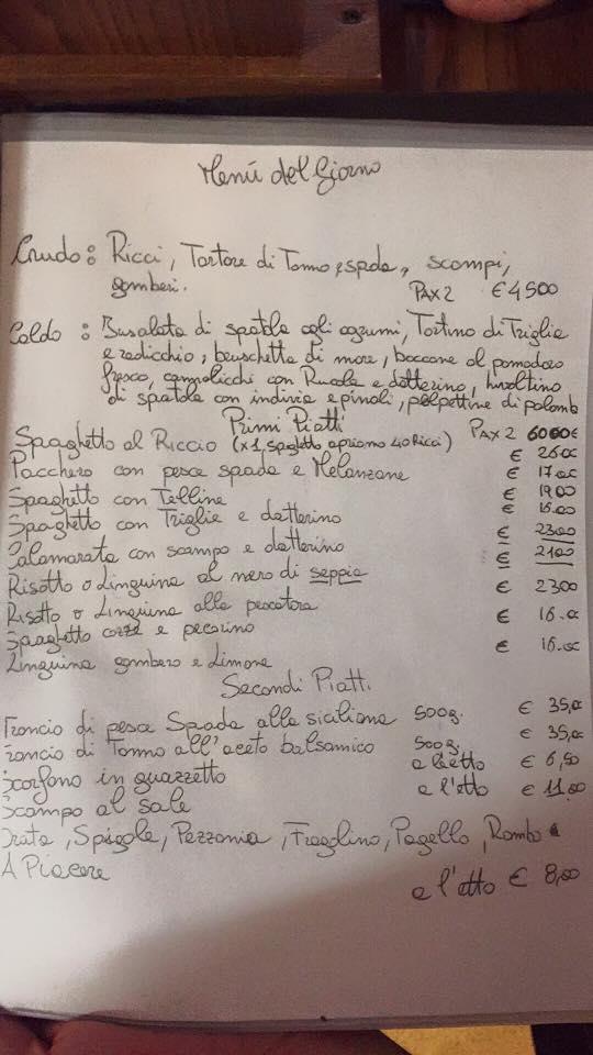 Menu di Osteria del Pesce 